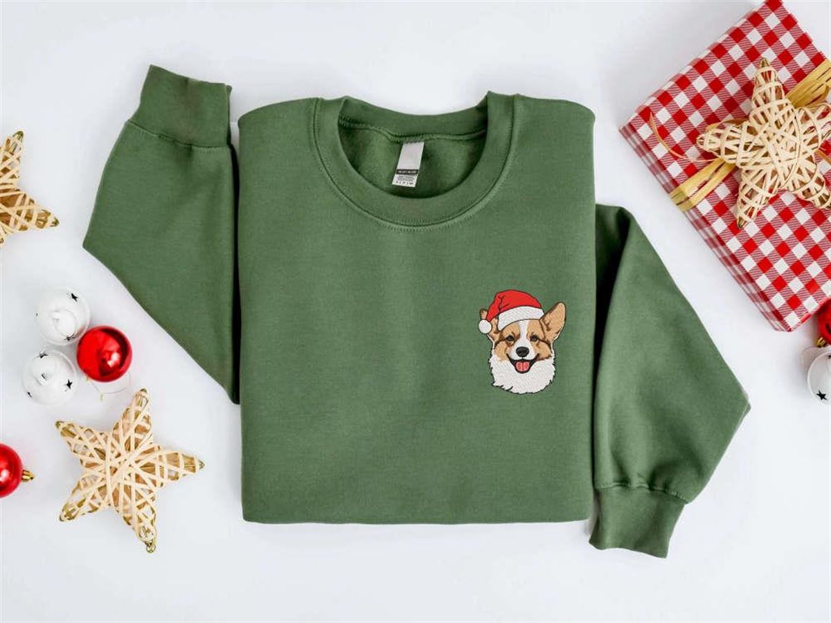 Embroidered Christmas Corgi Dog Sweatshirt Embroidered