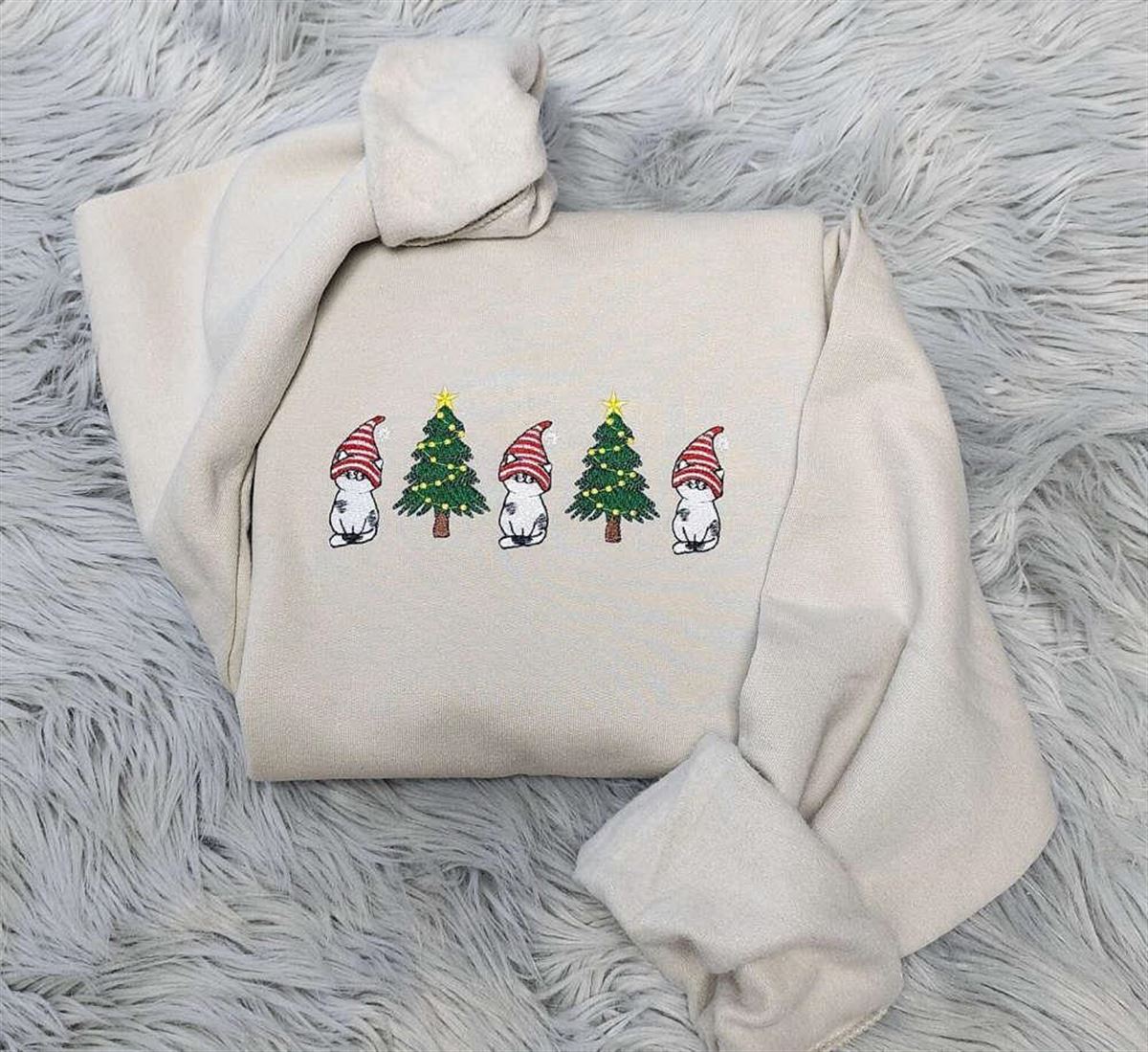 Embroidered Christmas Cute Cat Sweatshirt Best