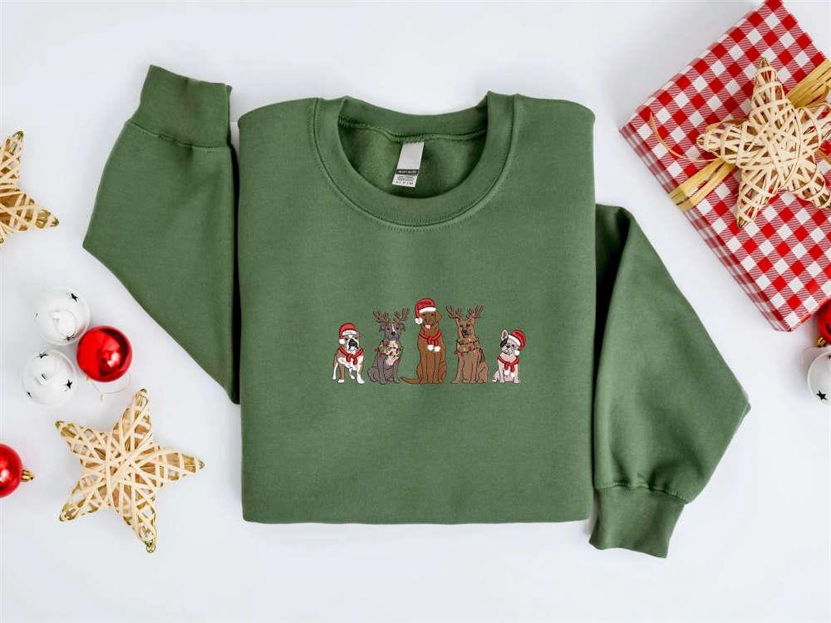 Embroidered Christmas Dog Sweatshirt Embroidered Dog