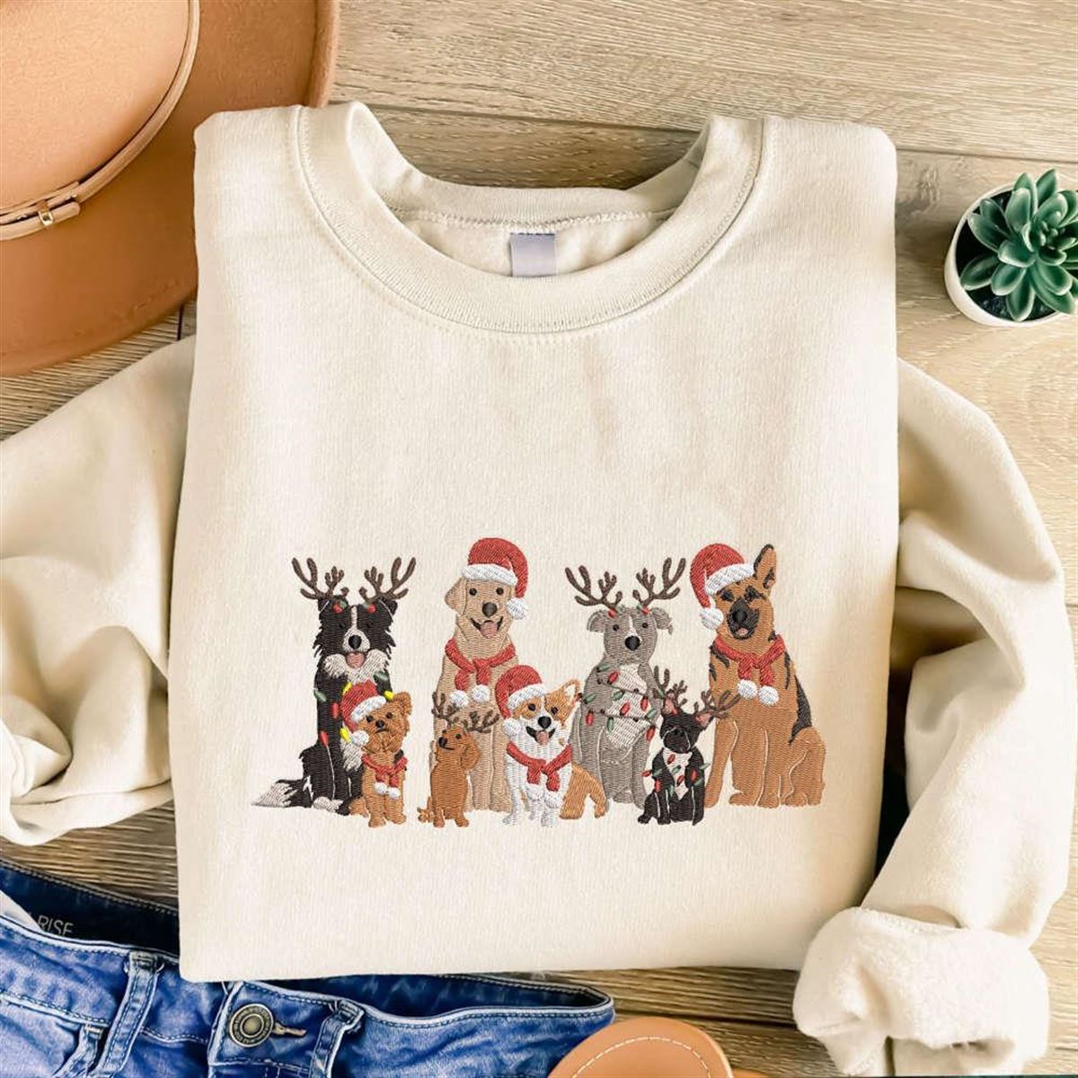 Embroidered Christmas Dog Sweatshirt For Family