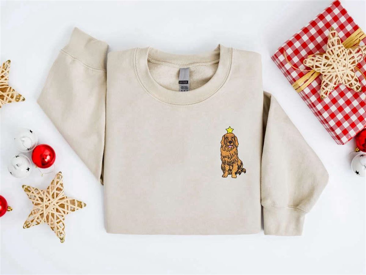 Embroidered Christmas Dog Sweatshirt Golden Dog