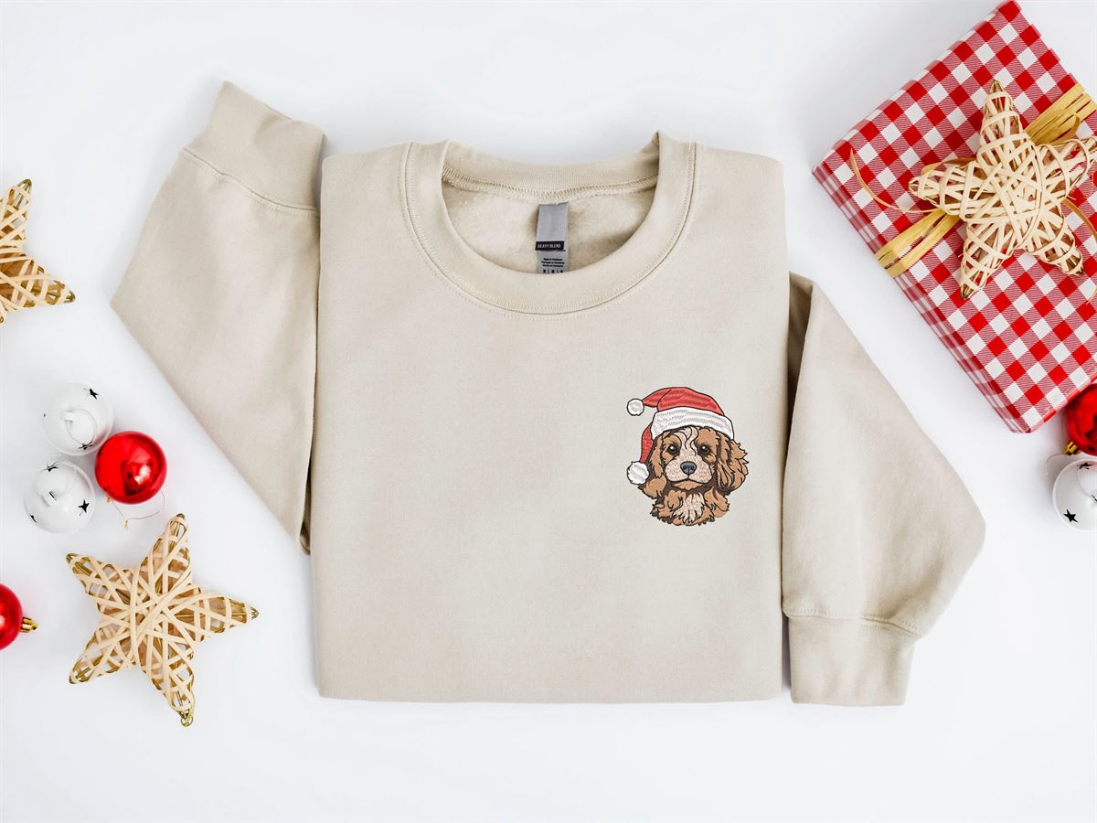 Embroidered Christmas Dog Sweatshirt Poodle