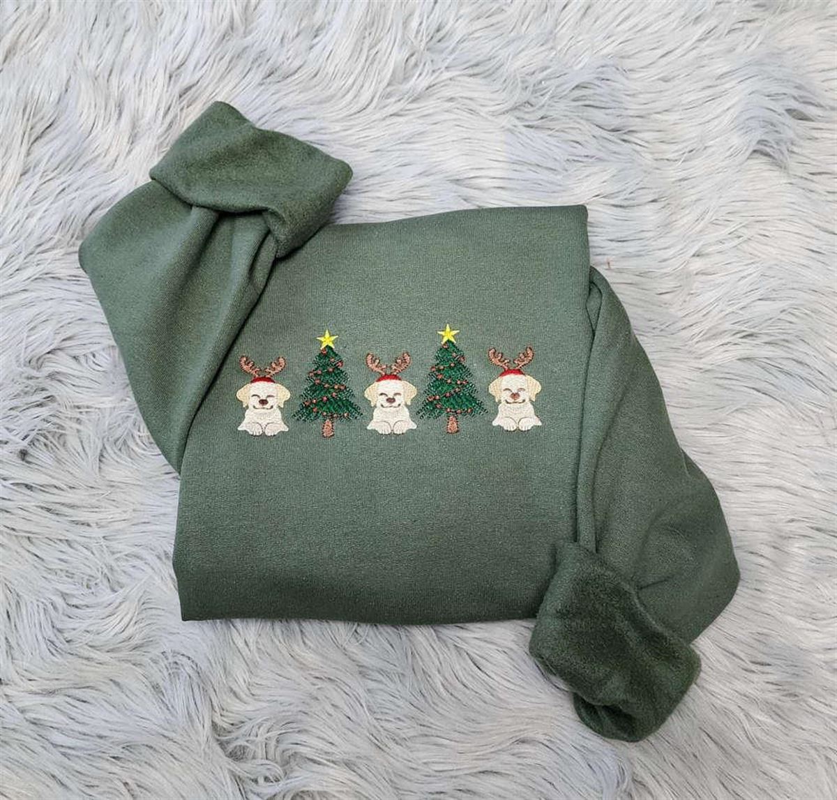 Embroidered Christmas Dogs Sweatshirt Christmas Happy