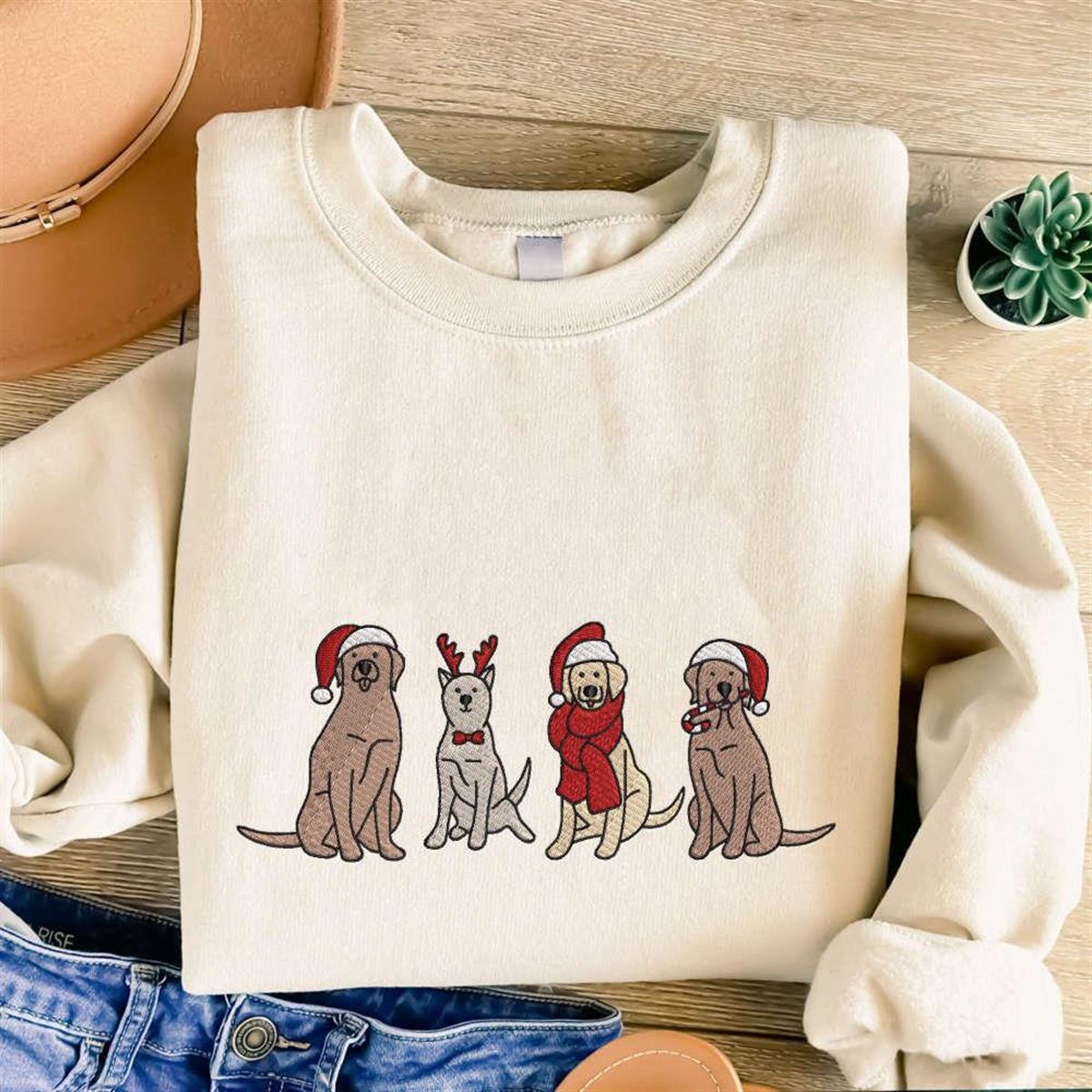 Embroidered Christmas Dogs Sweatshirt