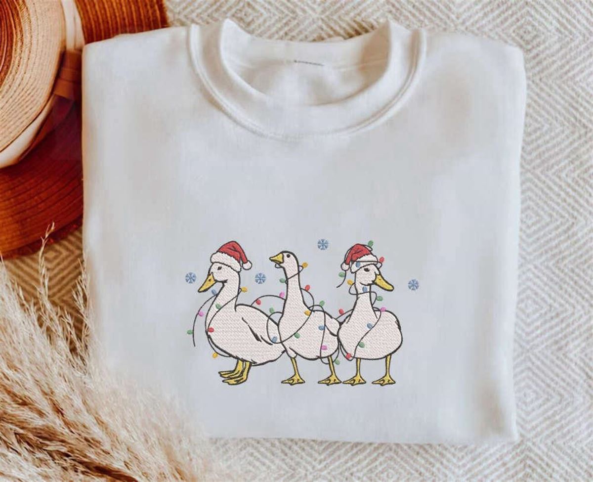 Embroidered Christmas Ducks Sweatshirt