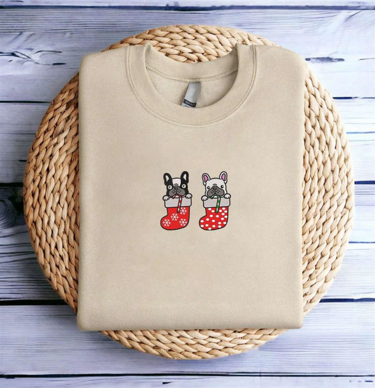 Embroidered Christmas French Bulldog Sweatshirt