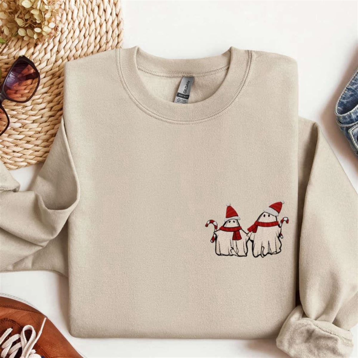 Embroidered Christmas Ghost Halloween Sweatshirt