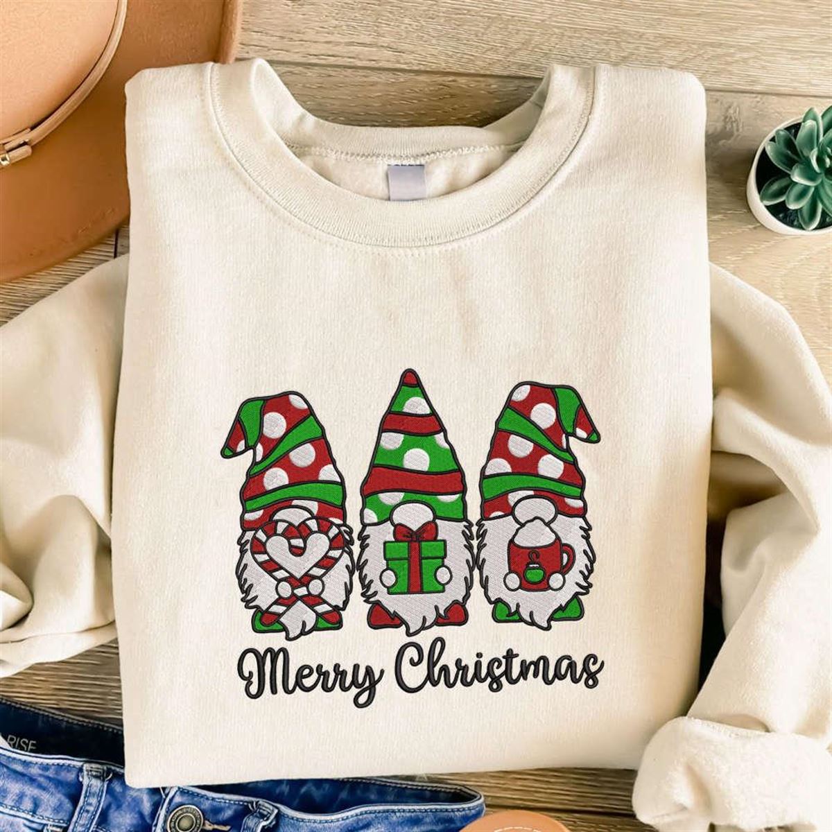 Embroidered Christmas Gnomes Sweatshirt