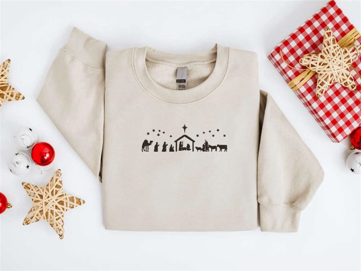 Embroidered Christmas Nativity Sweatshirt