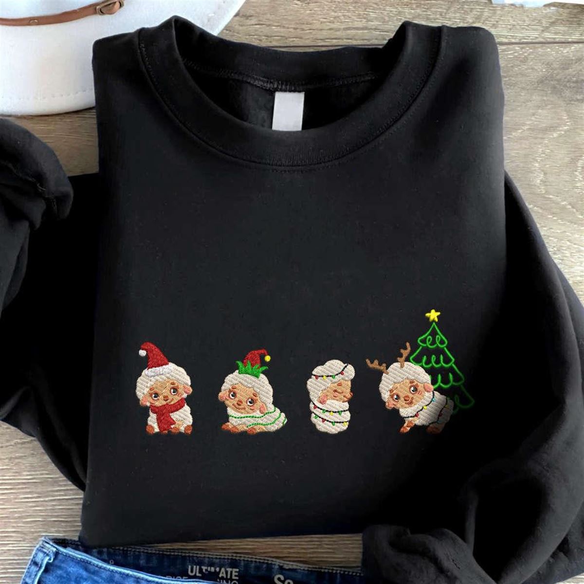 Embroidered Christmas Sheep Sweatshirt