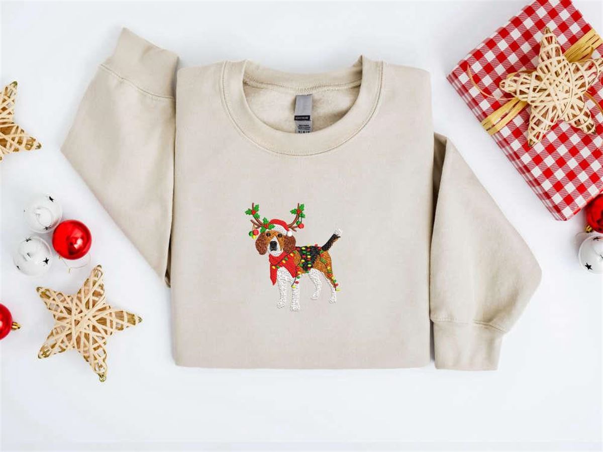 Embroidered Christmas Sweatshirt For Beagle Dogs