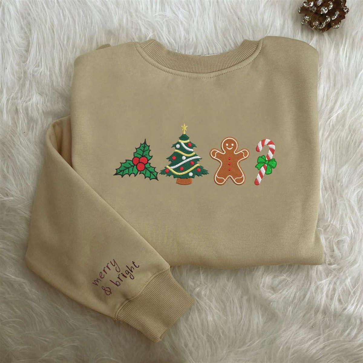 Embroidered Christmas Sweatshirt Gingerbread Design