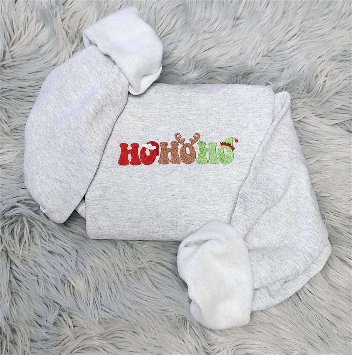 Embroidered Christmas Sweatshirt Ho Ho Ho