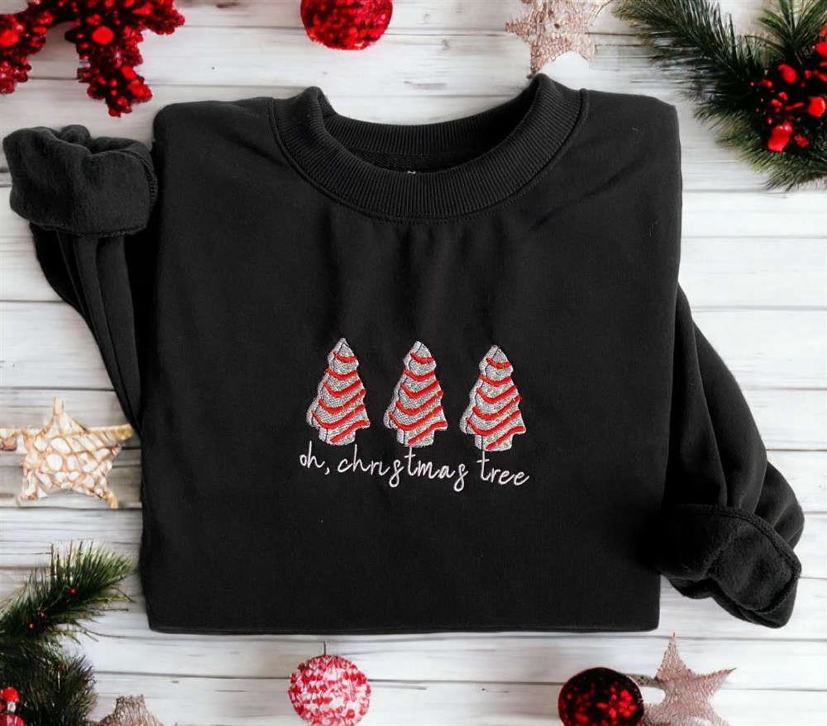 Embroidered Christmas Tree Cakes Holiday Sweater