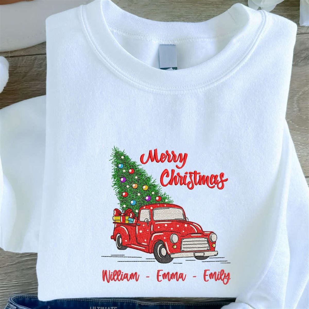 Embroidered Christmas Truck Sweatshirt