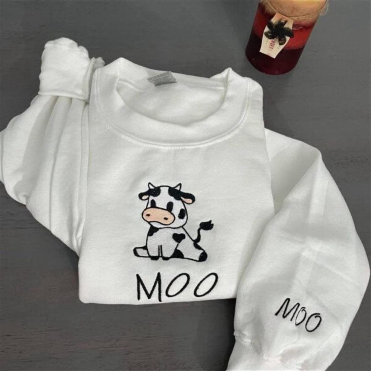 Embroidered Cow Print Sweatshirt