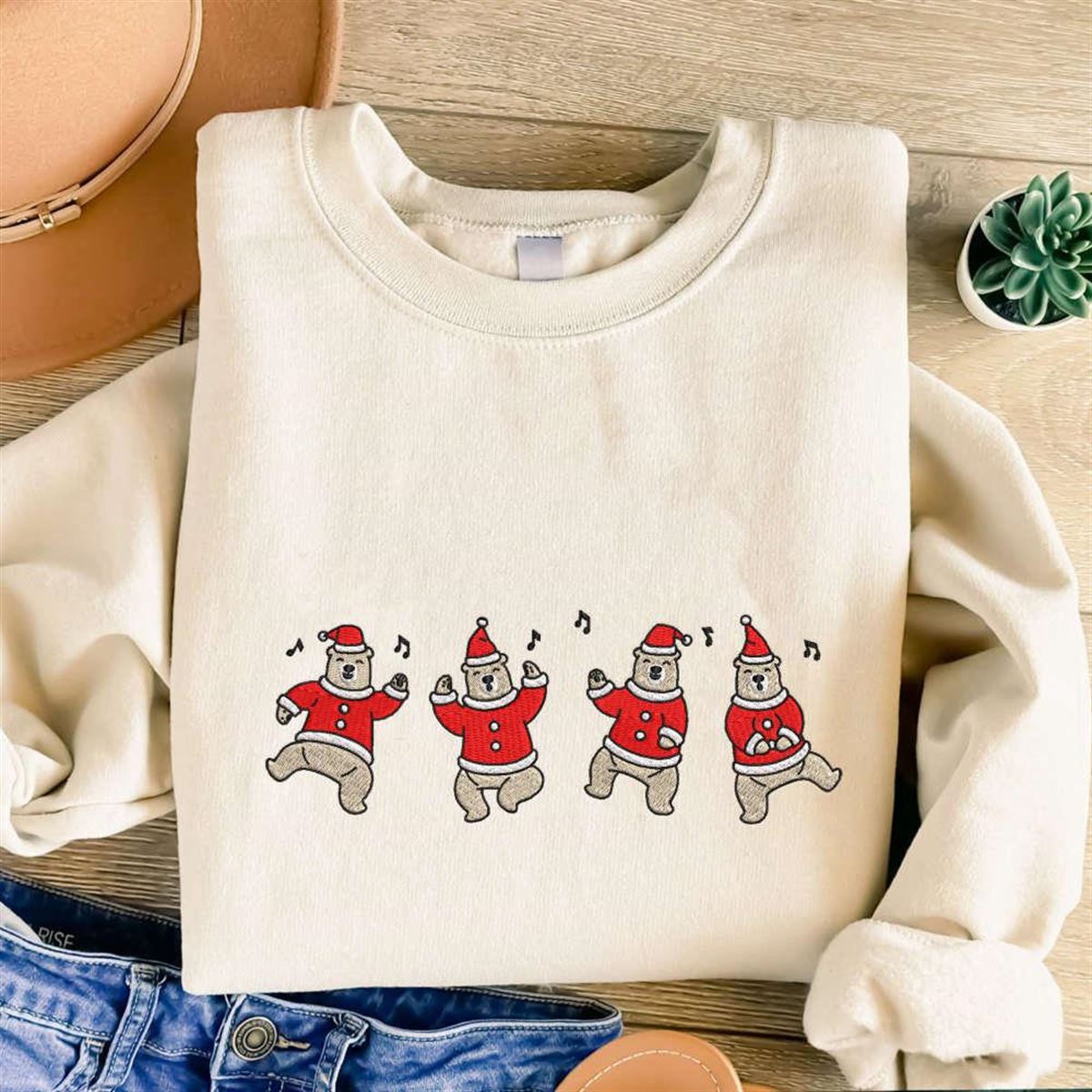 Embroidered Dancing Bear Christmas Sweatshirt