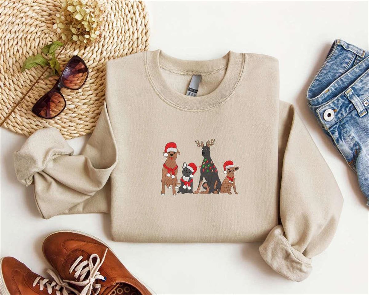 Embroidered Dog Christmas Sweater