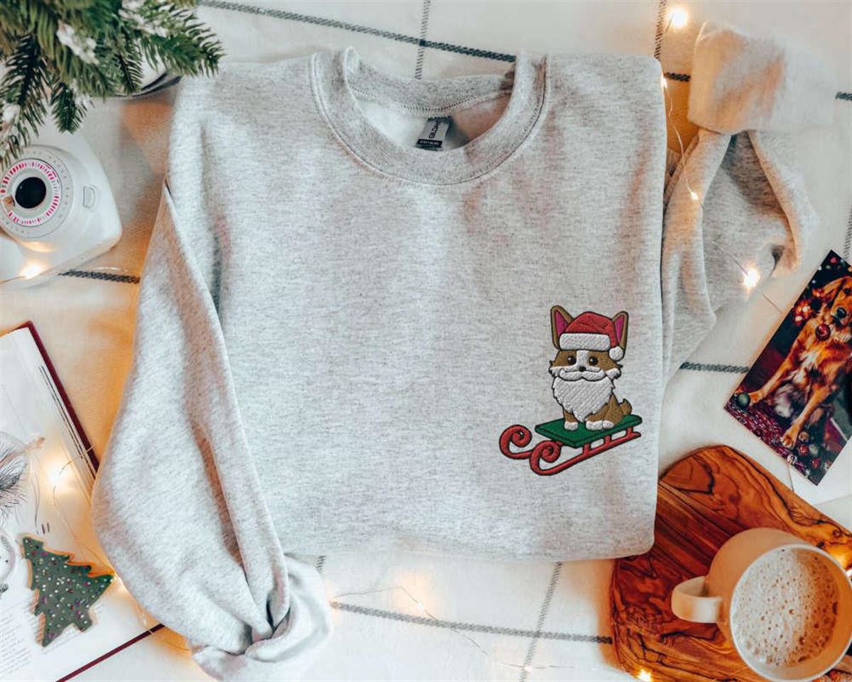 Embroidered Dog Christmas Sweatshirt