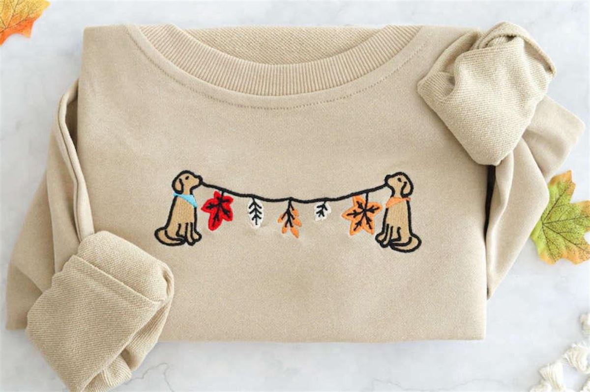 Embroidered Fall Leaves Dog Sweatshirt