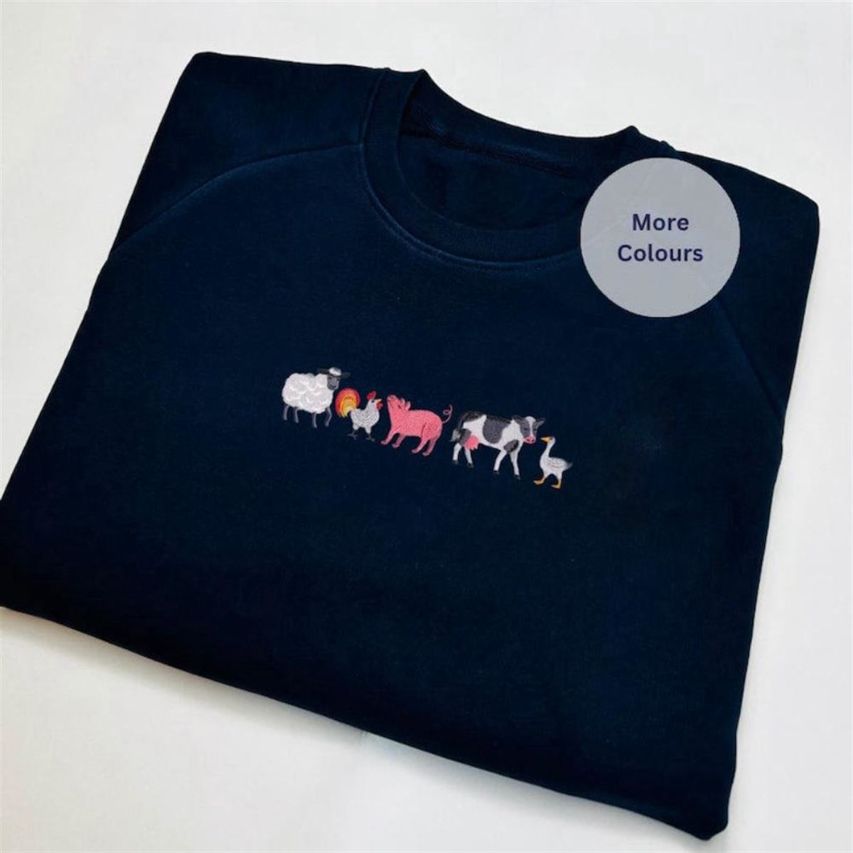 Embroidered Farm Animal Crewneck Sweatshirt