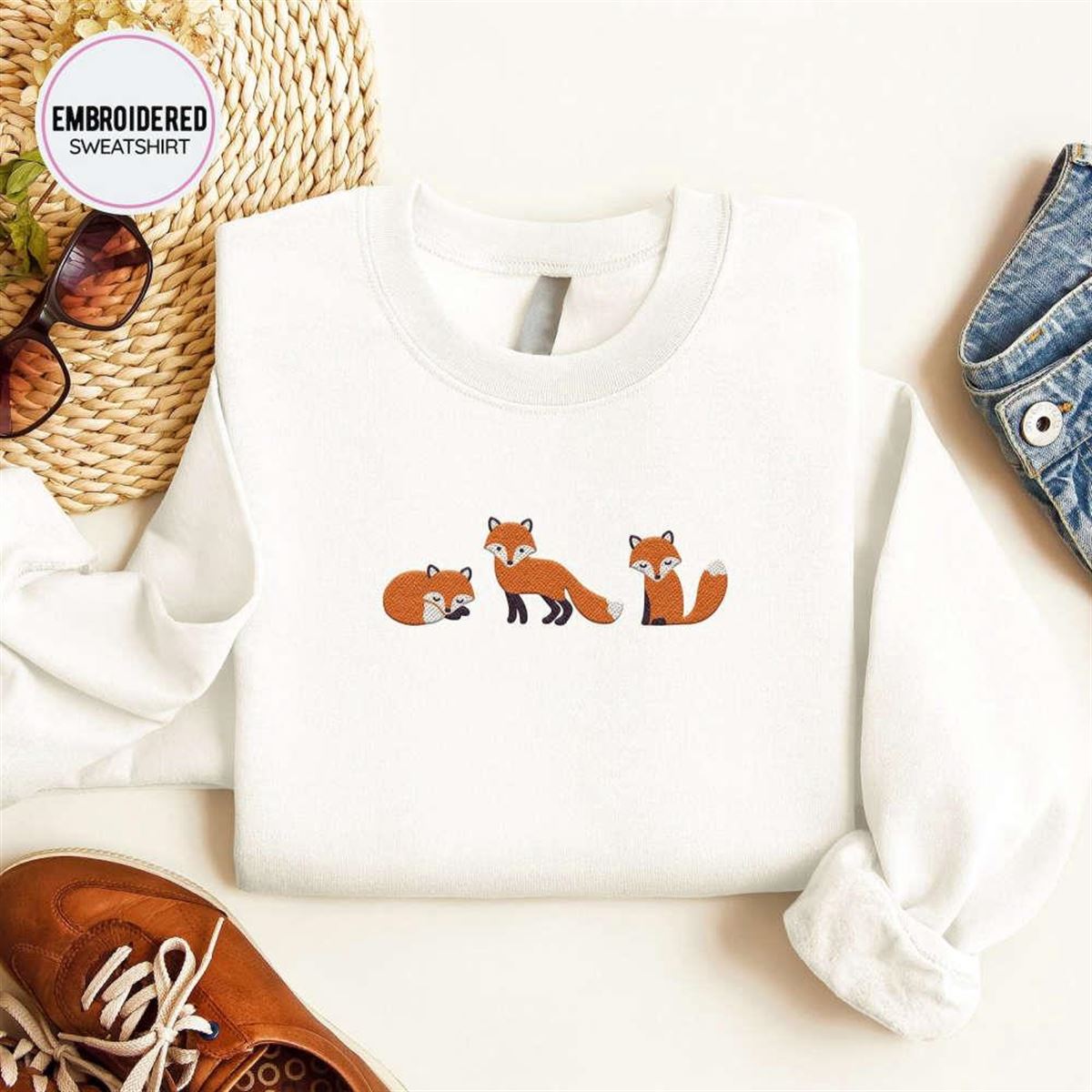 Embroidered Fox Sweatshirt Crewneck