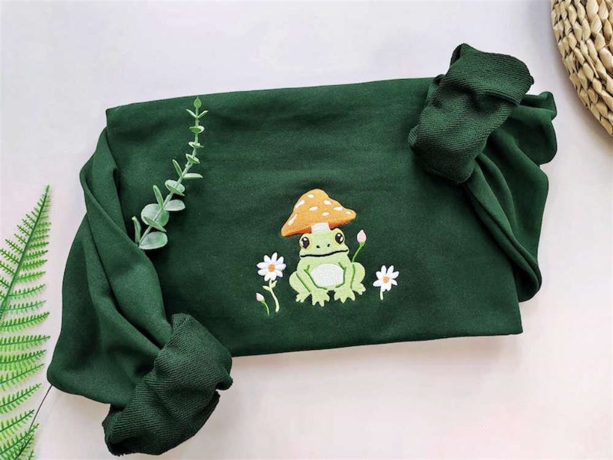 Embroidered Frog And Daisy Sweatshirt