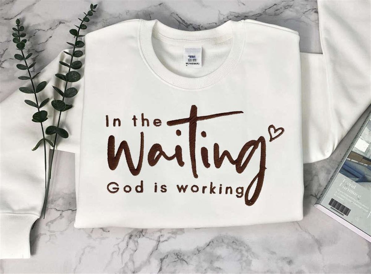 Embroidered God Is Waiting Sign