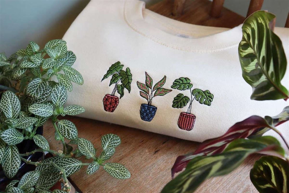 Embroidered House Plant Sweatshirt