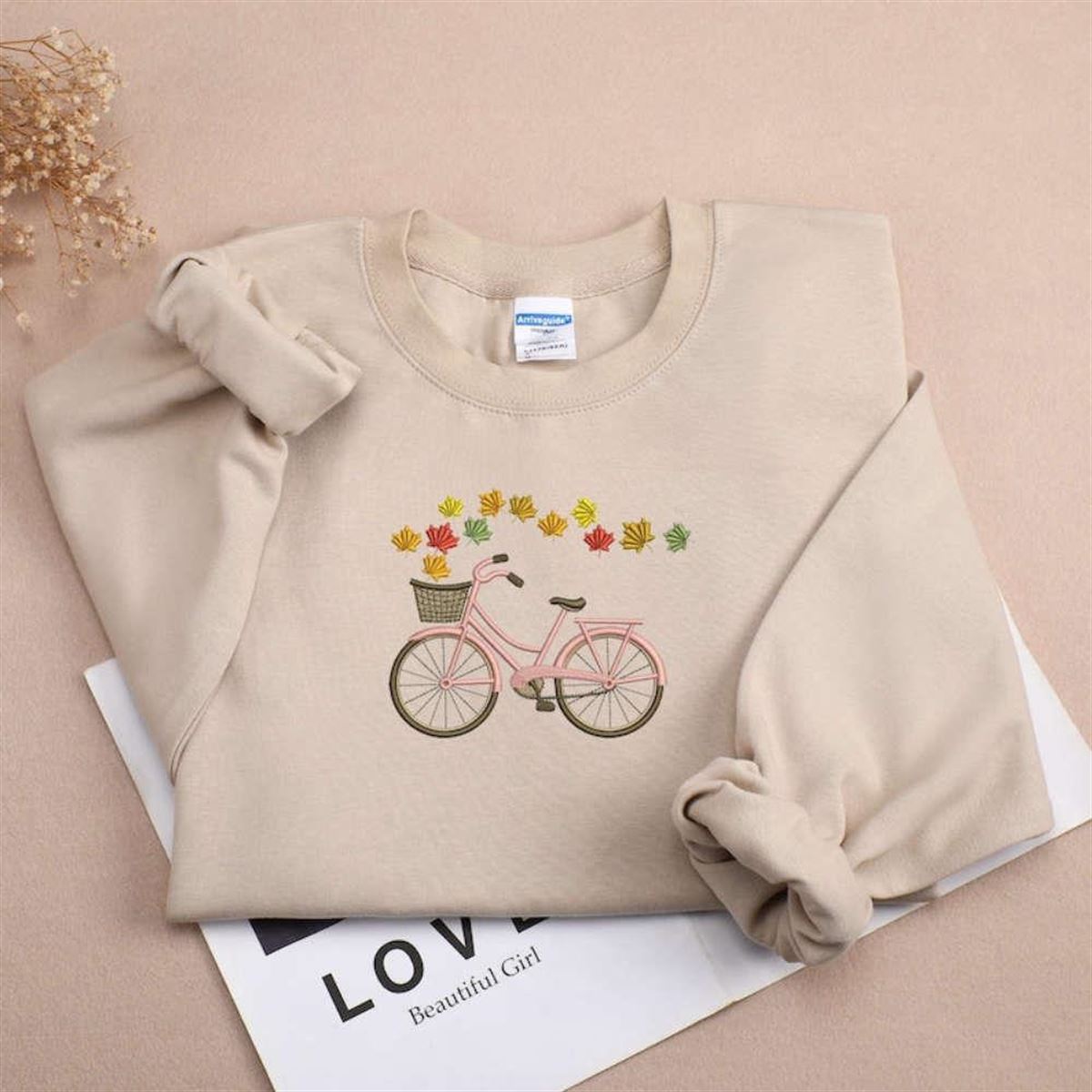 Embroidered Leaves And Bicycle Sweatshirt