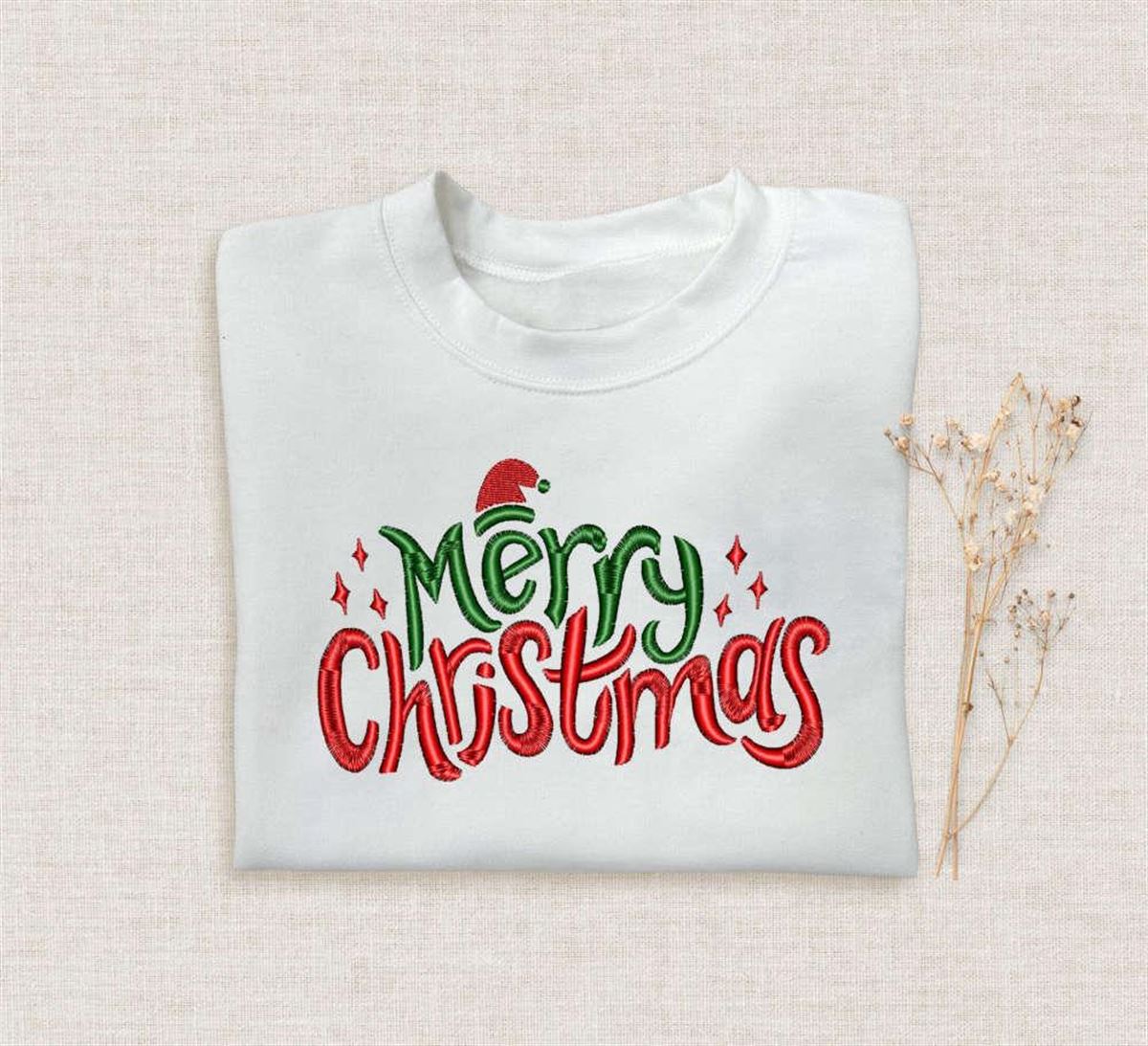 Embroidered Merry Christmas Sweatshirt Happy Christmas