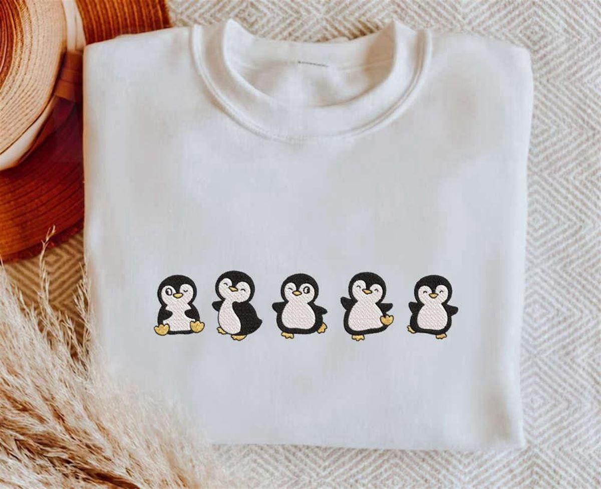 Embroidered Penguin Sweatshirt Animal Crewneck