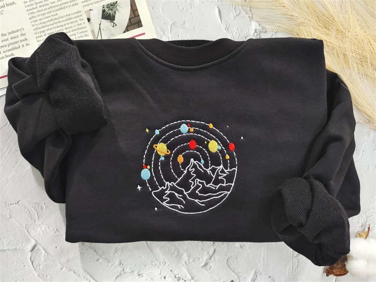 Embroidered Planet And Mountain Sweatshirt