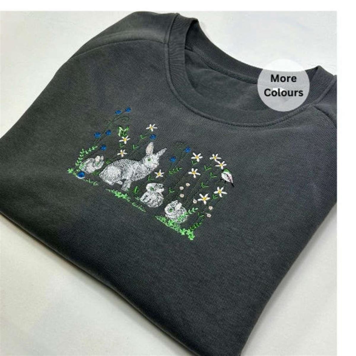 Embroidered Rabbit Flower Crewneck Sweatshirt