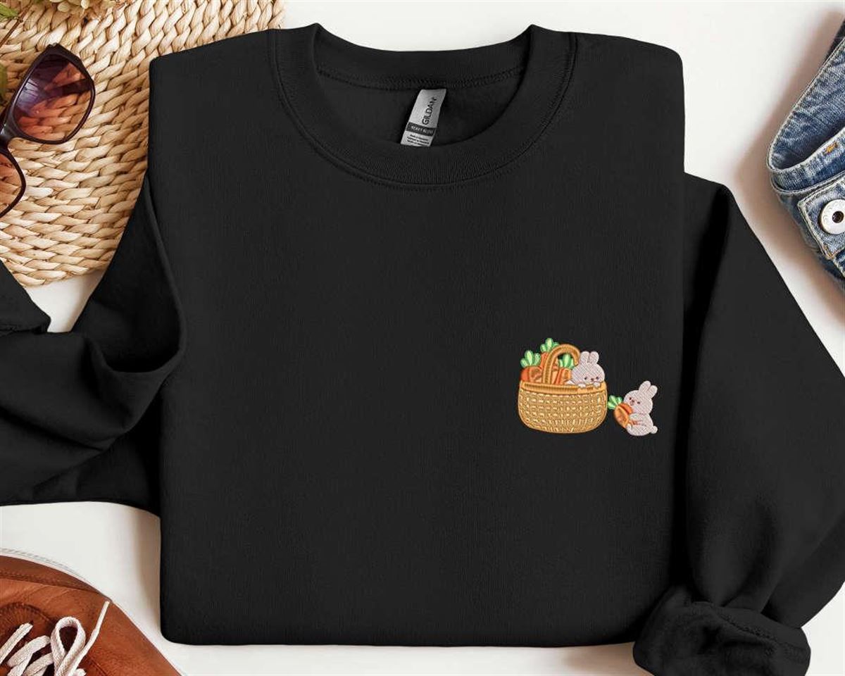 Embroidered Rabbit Sweatshirt With Carrot Design