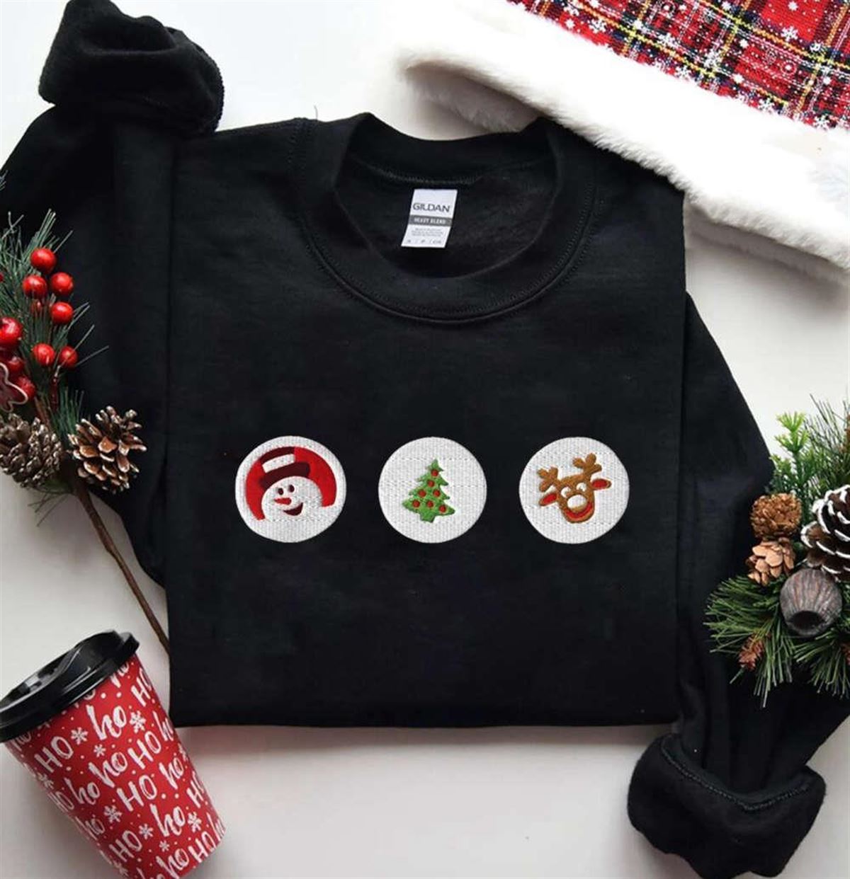 Embroidered Santa Christmas Sugar Cookies Sweatshirt