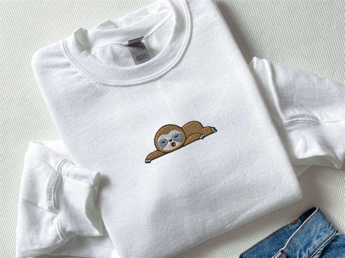 Embroidered Sloth Sweatshirt With Sleeping Sloth Design