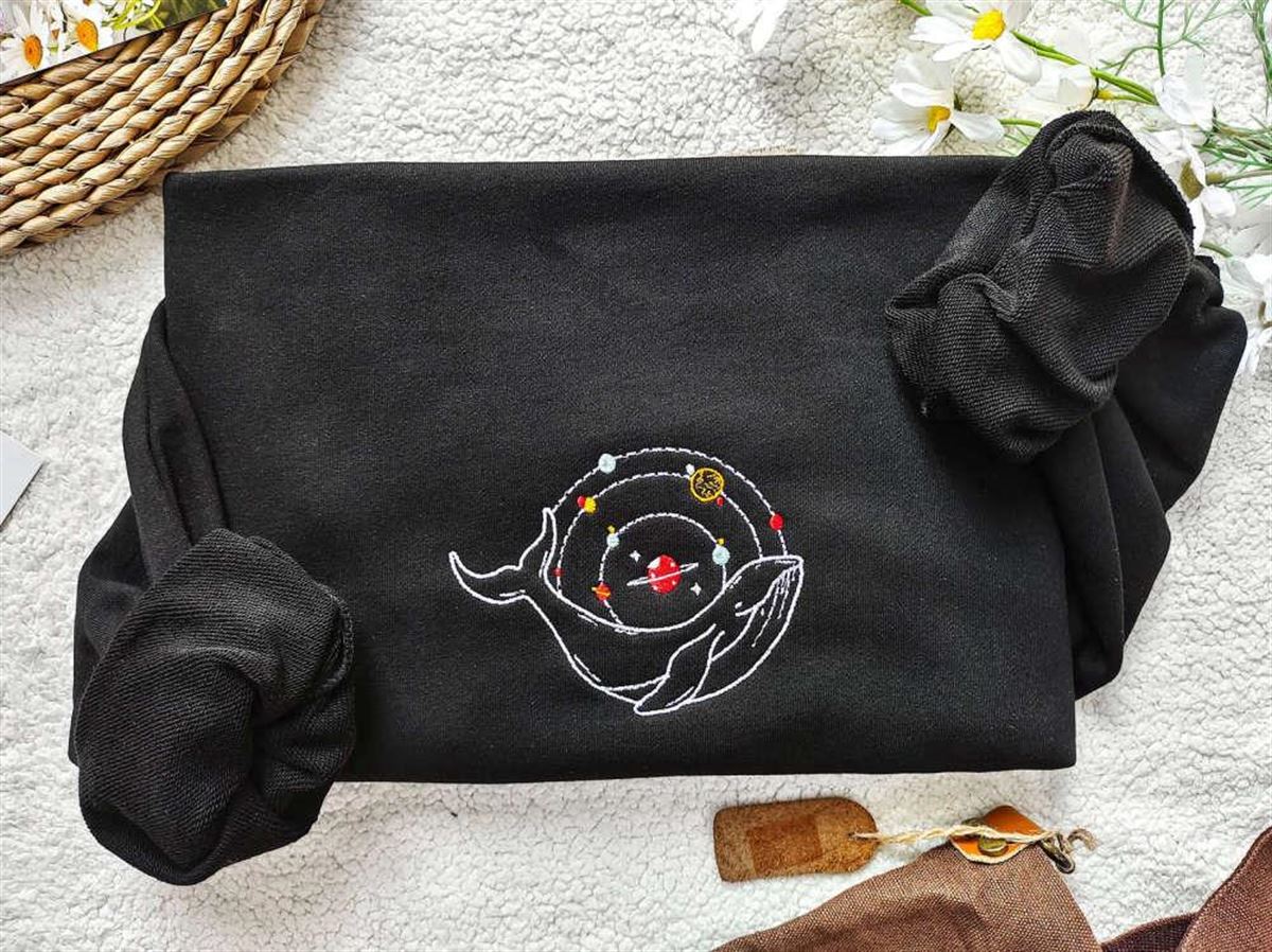 Embroidered Sweatshirt With Planets And Whales