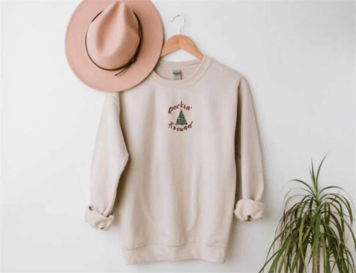 Embroidered Tree Christmas Crewneck Sweatshirt