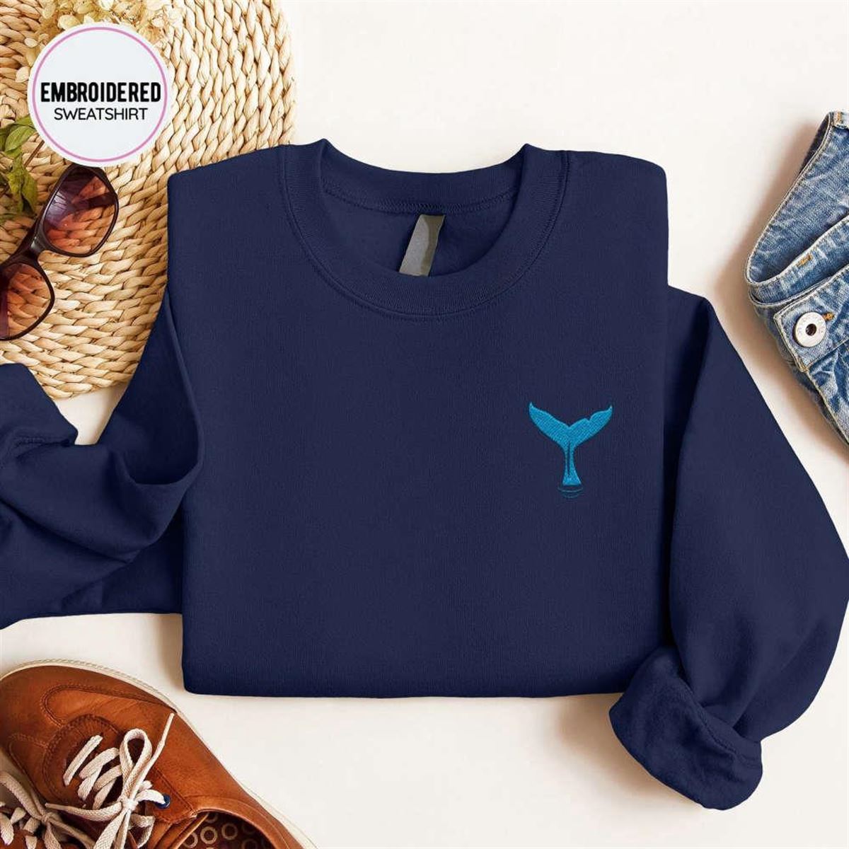 Embroidered Whale Tale Crewneck Sweatshirt