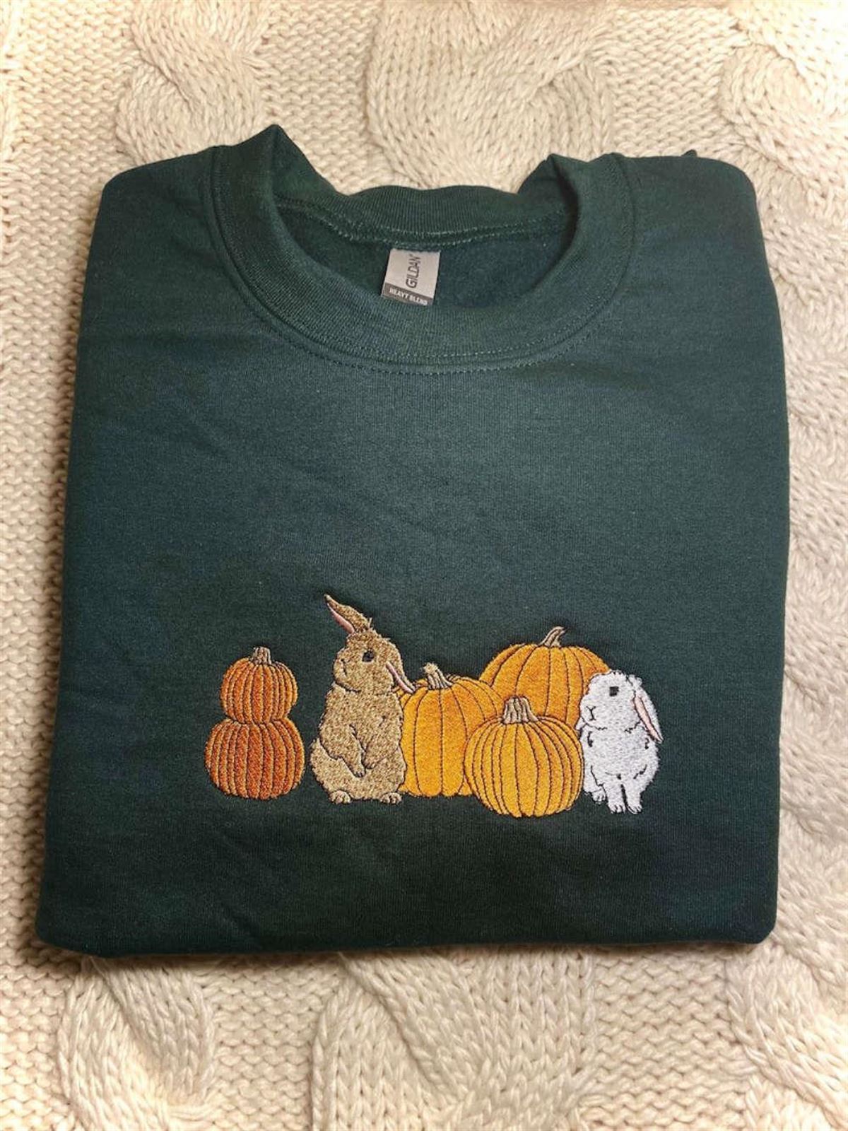 Fall Bunny Embroidered Crewneck Sweatshirt