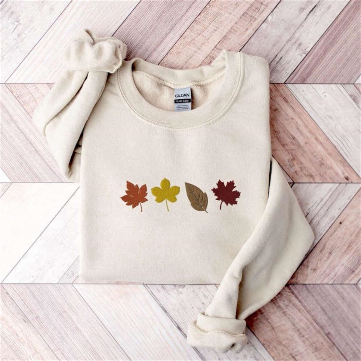 Fall Leaves Embroidered Crewneck Sweatshirt