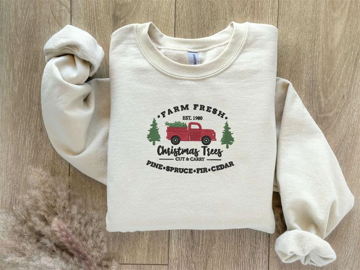 Farm Fresh Christmas Truck Embroidered Sweatshirt