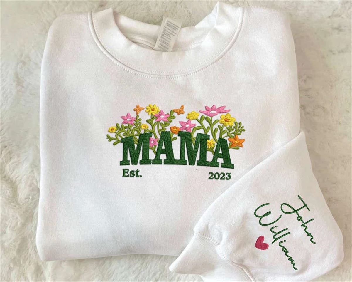 Floral Embroidered Mama Sweatshirt Custom Embroidered