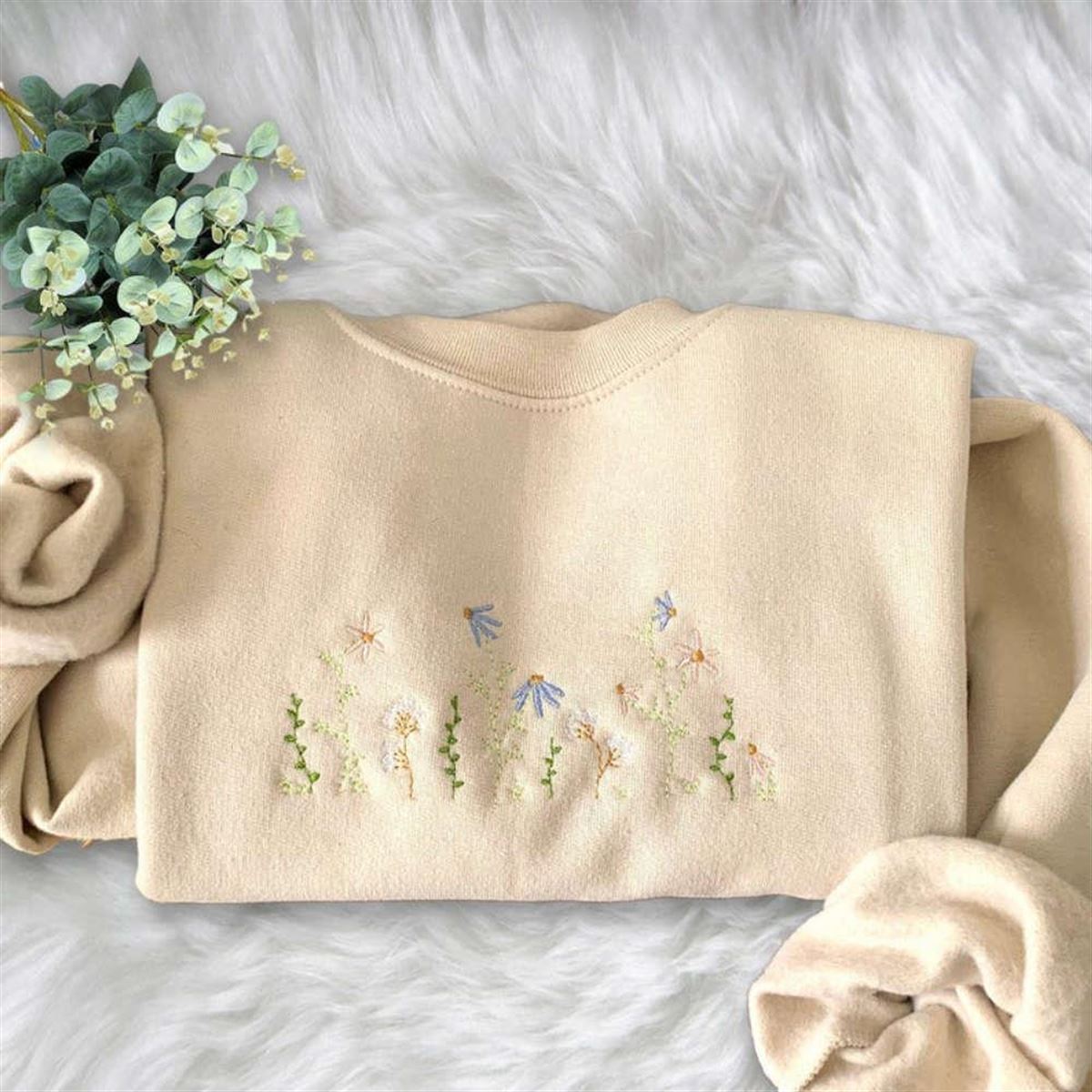 Floral Embroidered Pastel Crewneck Sweatshirt