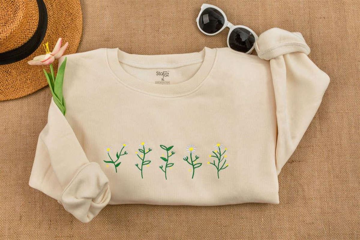 Floral Embroidered Wildflowers Crewneck Sweatshirt