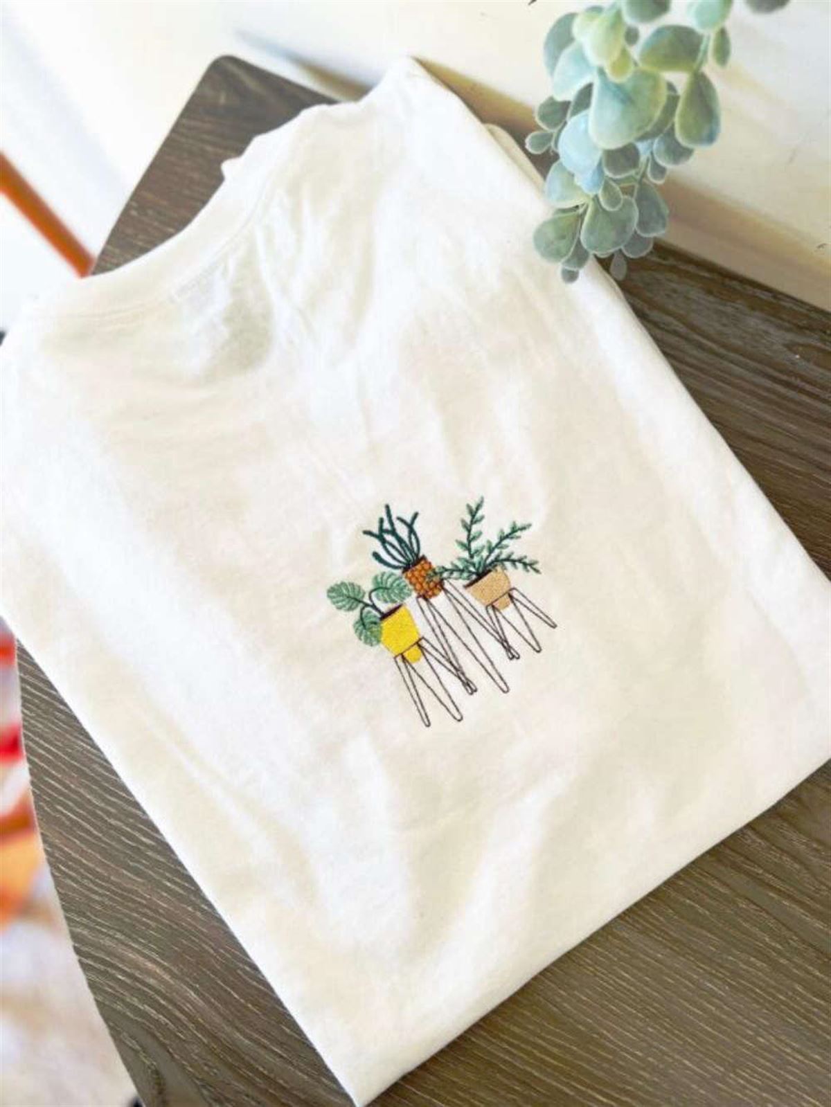 Floral Potted Plants Embroidered Sweatshirt