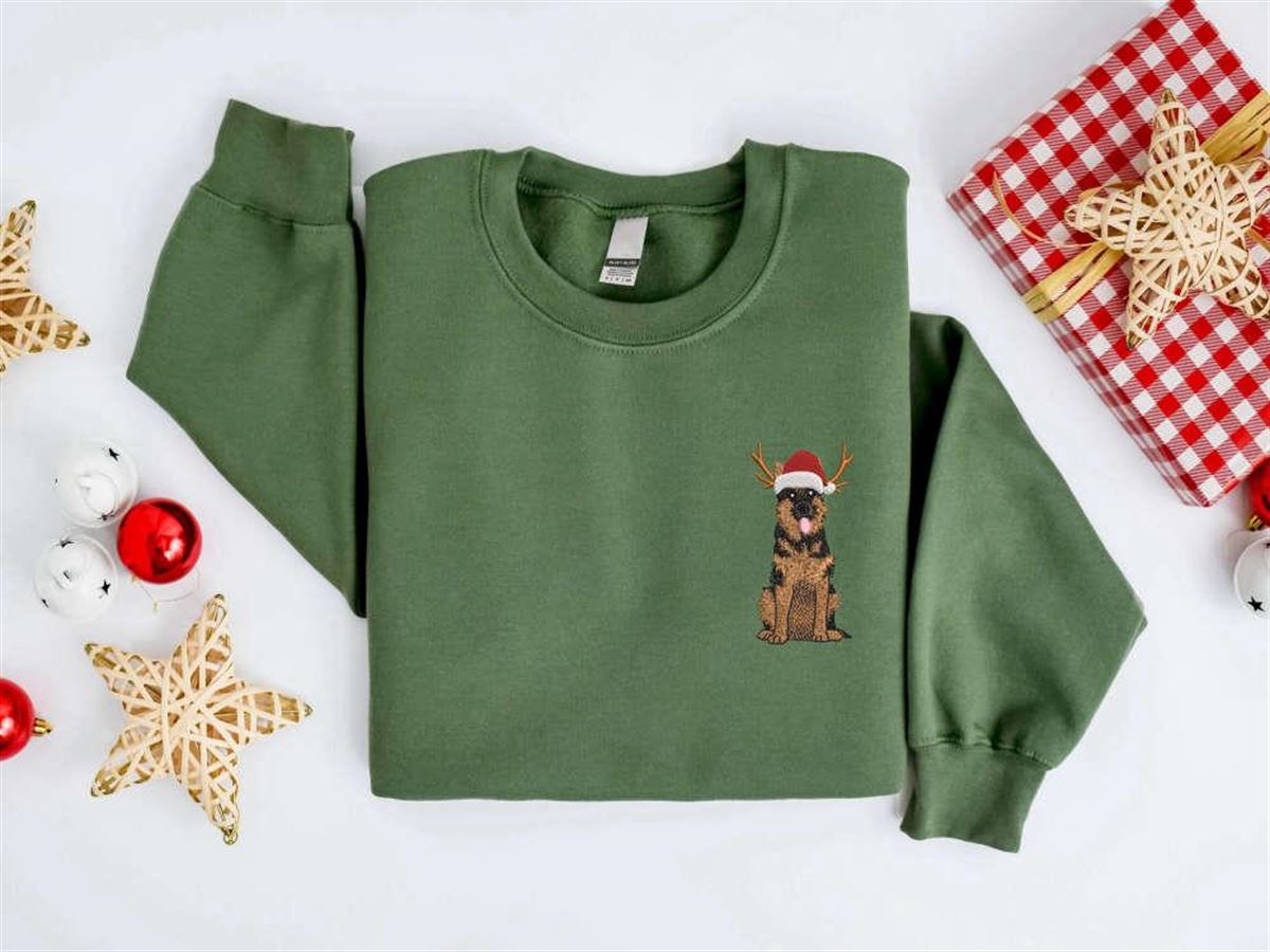 German Shepherd Embroidered Christmas Sweatshirt