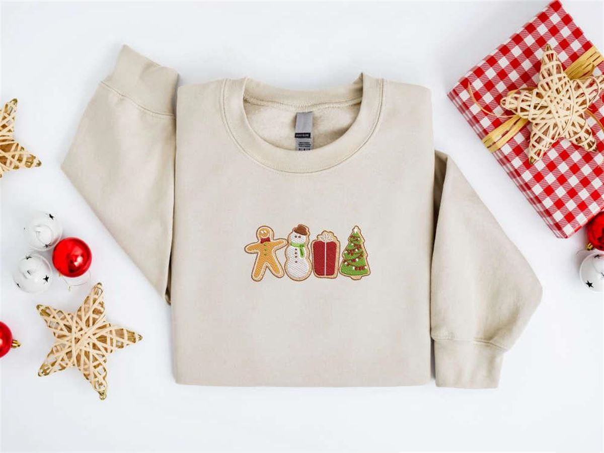 Gingerbread Cookies Embroidered Christmas Sweatshirt