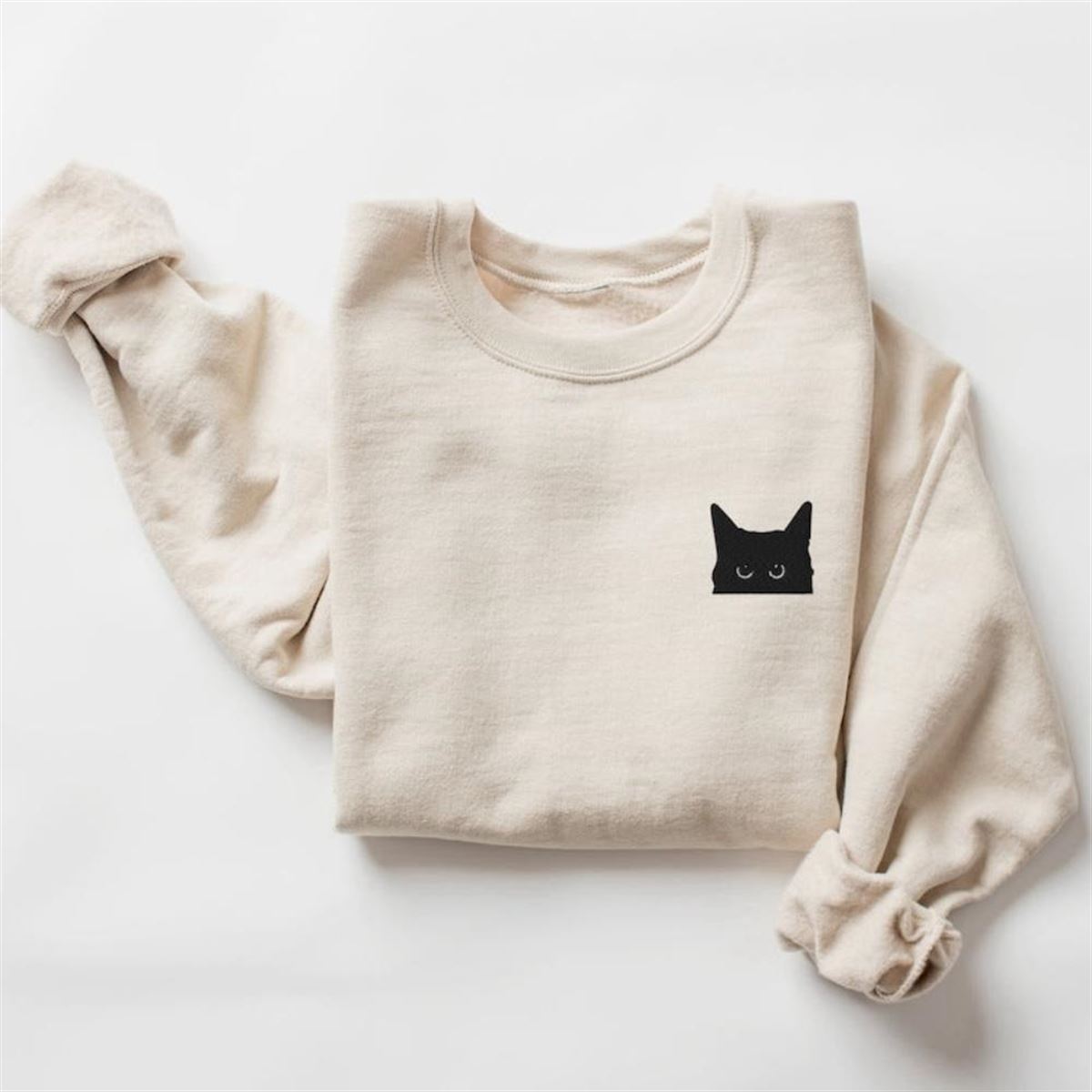 Halloween Black Cat Embroidered Sweatshirt